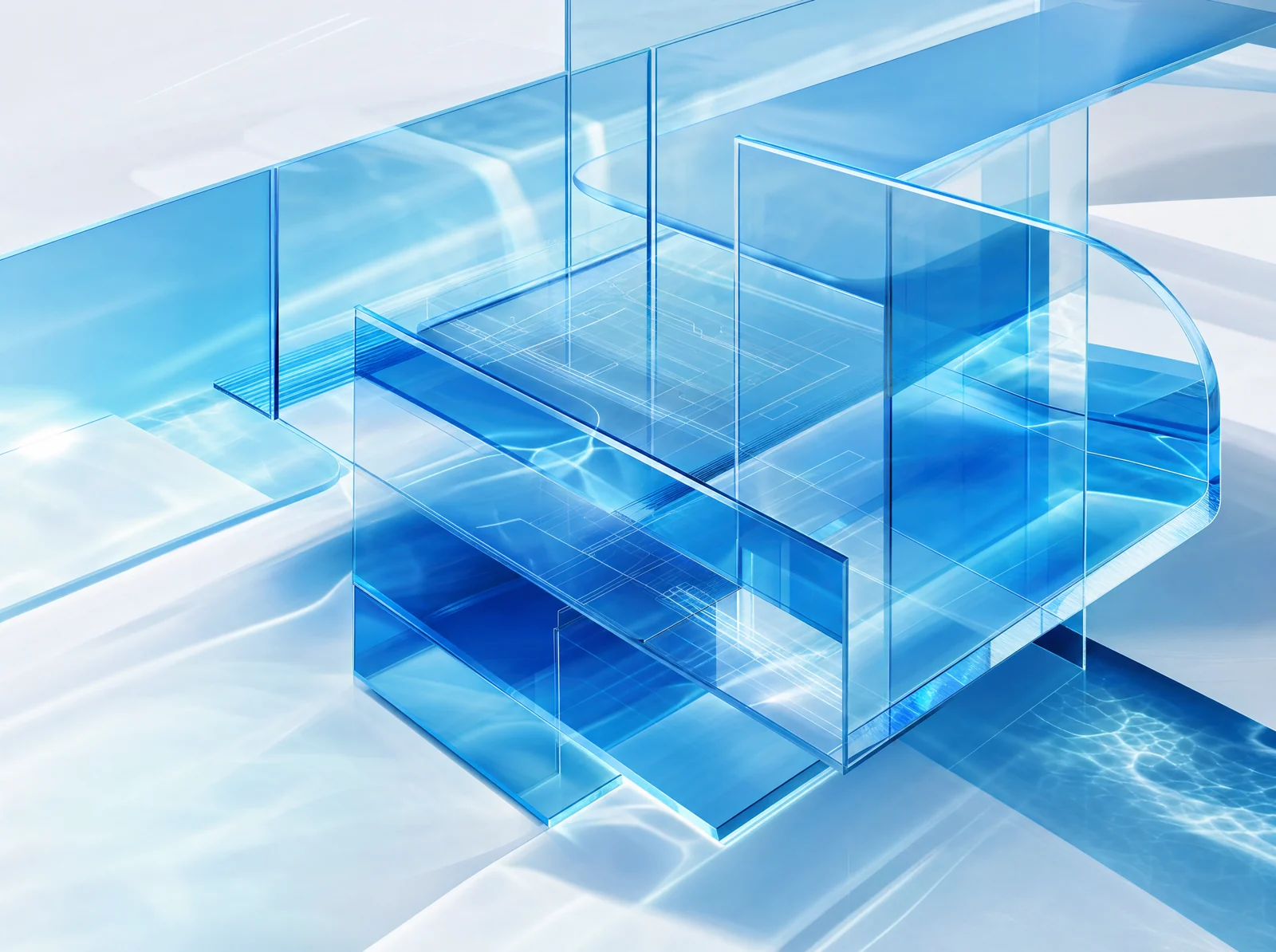 Architecture de verre azure évoquant un système sur mesure